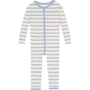KicKee Print Convertible Sleeper, Long Sleeve Footless Bodysuit, One-Piece Ultra Soft Sleepwear (Pond Sweet Stripe - 12-18 Months)