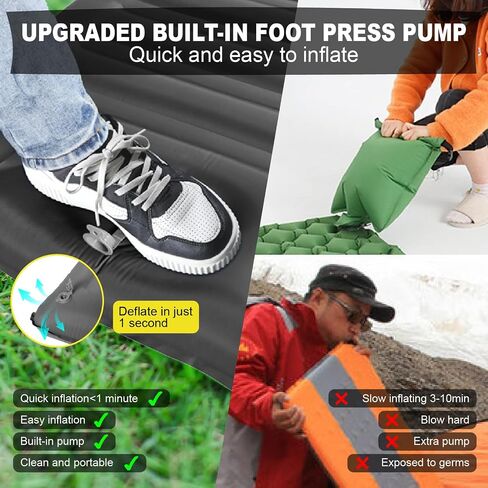 Double Sleeping Pad, Self Inflating 2 Person Camping Mat Extra Thick Ultralight Inflatable Camping Pad with Pillow Built-in Foot Pump for Camping Hiking Backpacking Tent Traveling in Saudi Arabia