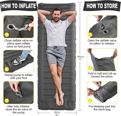 Double Sleeping Pad, Self Inflating 2 Person Camping Mat Extra Thick Ultralight Inflatable Camping Pad with Pillow Built-in Foot Pump for Camping Hiking Backpacking Tent Traveling in Saudi Arabia