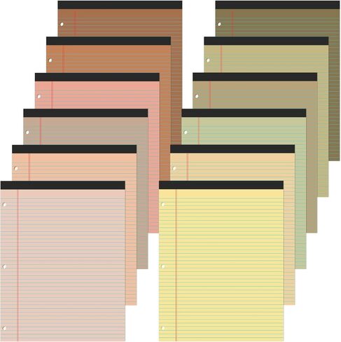 Fuutreo 12 Pcs 8.5'' x 11'' Colored Legal Pad 3 Hole Punched Writing Pads Narrow Ruled 50 Sheets Per Notepad Micro Perforated Writing Pad Note Pads Office Supplies (Bright Colors) in Saudi Arabia