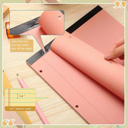 Fuutreo 12 Pcs 8.5'' x 11'' Colored Legal Pad 3 Hole Punched Writing Pads Narrow Ruled 50 Sheets Per Notepad Micro Perforated Writing Pad Note Pads Office Supplies (Bright Colors) in Saudi Arabia