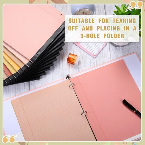Fuutreo 12 Pcs 8.5'' x 11'' Colored Legal Pad 3 Hole Punched Writing Pads Narrow Ruled 50 Sheets Per Notepad Micro Perforated Writing Pad Note Pads Office Supplies (Bright Colors) in Saudi Arabia