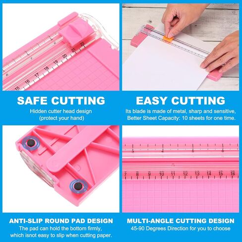 PATIKIL 9 Inch Paper Cutter, Portable Anti-Slip Paper Trimmer Slicer Scrapbooking Tool for Craft Paper Photo Cardstock, Pink in Saudi Arabia