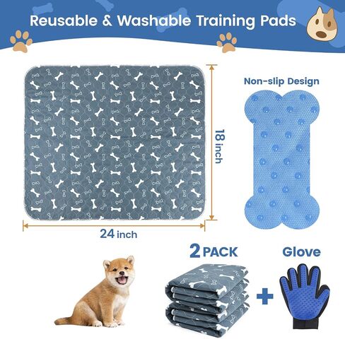 Washable Large Dog Pee Pads with Puppy Grooming Gloves，Reusable Waterproof Dog Pee Pads Non-Slip Whelping Pads Leakproof Urine Pet Training Pads for Potty Wshable Puppy Pads. in Saudi Arabia
