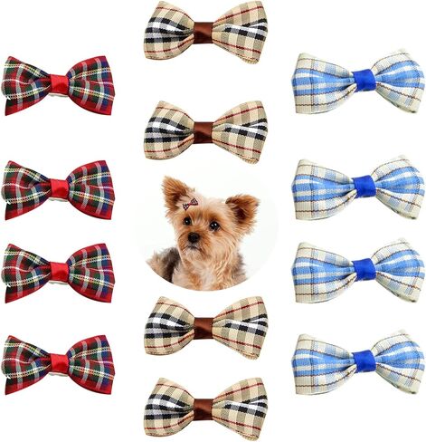 مشبك شعر للكلاب بنمط منقوش كلاسيكي من KADBLE، فيونكات شعر للقطط مع مشابك، 12 قطعة/6 أزواج in Kuwait