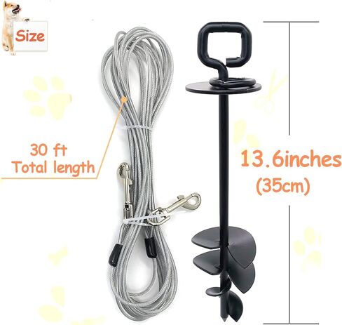 كابل ربط الكلاب بطول 30 قدم من NEECONG، حصة كلب شديدة التحمل لساحة حديقة الشاطئ بالخارج مع شفرة حلزونية مزدوجة، أقوى مرساة للكلاب تحمل أكثر من 120 رطلًا (مع فرشاة، وحقيبة تخزين) in Kuwait