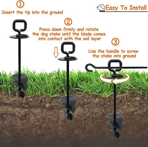 كابل ربط الكلاب بطول 30 قدم من NEECONG، حصة كلب شديدة التحمل لساحة حديقة الشاطئ بالخارج مع شفرة حلزونية مزدوجة، أقوى مرساة للكلاب تحمل أكثر من 120 رطلًا (مع فرشاة، وحقيبة تخزين) in Kuwait