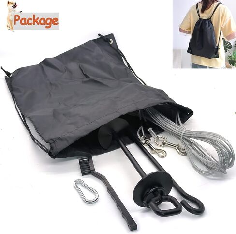 كابل ربط الكلاب بطول 30 قدم من NEECONG، حصة كلب شديدة التحمل لساحة حديقة الشاطئ بالخارج مع شفرة حلزونية مزدوجة، أقوى مرساة للكلاب تحمل أكثر من 120 رطلًا (مع فرشاة، وحقيبة تخزين) in Kuwait