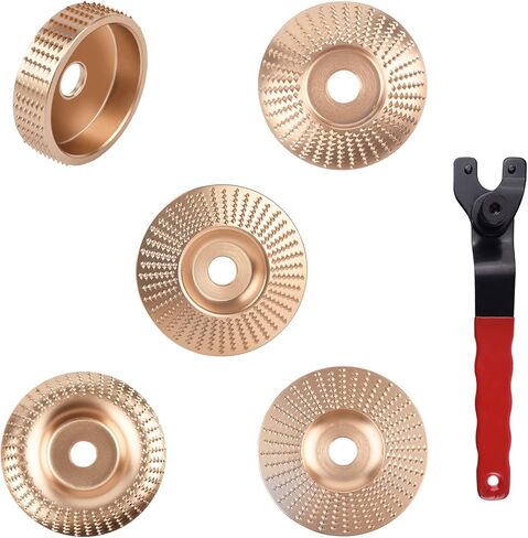 BAYTORY 6-Piece Wood Carving Disc with Universal Grinder Wrench Set, for 4" or 4-1/2" Angle Grinder Attachments with 5/8" Arbor, Grinding Shaping Sculpting Disc for Wood in Saudi Arabia