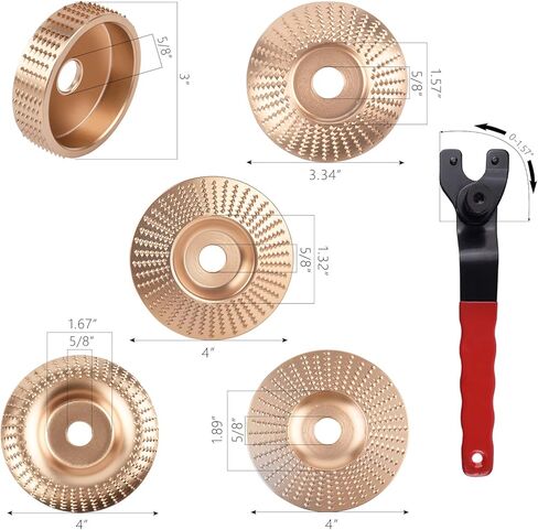 BAYTORY 6-Piece Wood Carving Disc with Universal Grinder Wrench Set, for 4" or 4-1/2" Angle Grinder Attachments with 5/8" Arbor, Grinding Shaping Sculpting Disc for Wood in Saudi Arabia