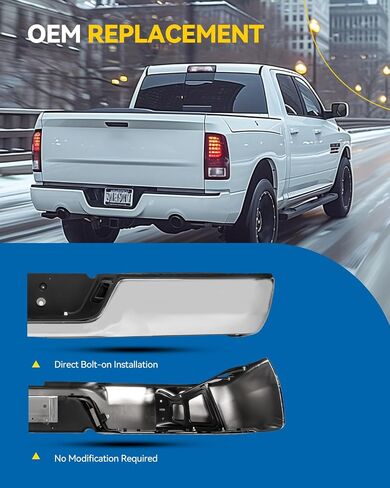 KYX Rear Bumper Compatible for 2009-2018 Dodge Ram 1500/Ram 2500 3500/2019-2023 Ram 1500 Classic, Black Rear Step Bumper Without Sensor Hole and Dual Exhaust Cut-Outs, Replacement for CH1103120 in Saudi Arabia