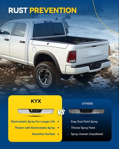 KYX Rear Bumper Compatible for 2009-2018 Dodge Ram 1500/Ram 2500 3500/2019-2023 Ram 1500 Classic, Black Rear Step Bumper Without Sensor Hole and Dual Exhaust Cut-Outs, Replacement for CH1103120 in Saudi Arabia