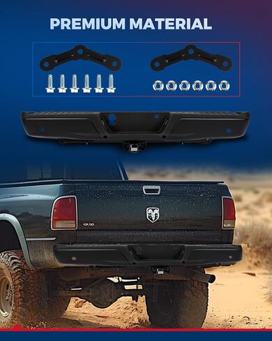 KYX Rear Bumper Compatible for 2009-2018 Dodge Ram 1500/Ram 2500 3500/2019-2023 Ram 1500 Classic, Black Rear Step Bumper Without Sensor Hole and Dual Exhaust Cut-Outs, Replacement for CH1103120 in Saudi Arabia