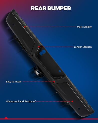 KYX Rear Bumper Compatible for 2009-2018 Dodge Ram 1500/Ram 2500 3500/2019-2023 Ram 1500 Classic, Black Rear Step Bumper Without Sensor Hole and Dual Exhaust Cut-Outs, Replacement for CH1103120 in Saudi Arabia
