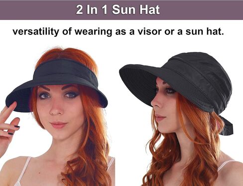 Simplicity 2in1 Beach Visor Hat Black and Straw Fedora Hat Grey in Saudi Arabia