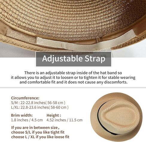 Straw Fedora Hat for Women Men Packable Short Brim Roll Up Trilby Hat Panama Summer Beach Sun Hat UPF 50+ in Kuwait