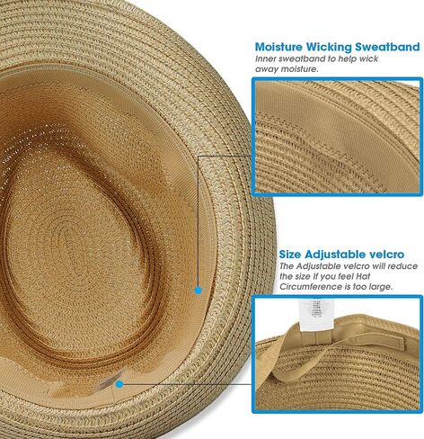 Straw Fedora Hat for Women Men Packable Short Brim Roll Up Trilby Hat Panama Summer Beach Sun Hat UPF 50+ in Kuwait