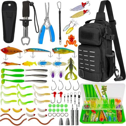 THKFISH 79 Pcs Fishing Tool Kit, Fishing Backpack with Tackle Boxes Fishing Pliers Kit Fishing Bait Lure Gear Kit Include Fish Hook Remover, Fishing Lures, Lip Gripper in Saudi Arabia