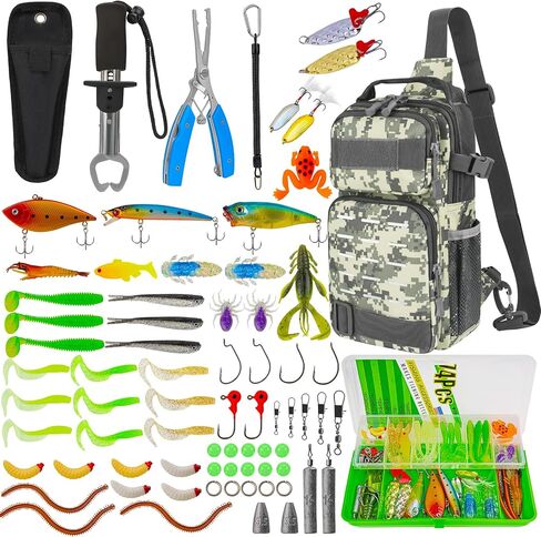 THKFISH 79 Pcs Fishing Tool Kit, Fishing Backpack with Tackle Boxes Fishing Pliers Kit Fishing Bait Lure Gear Kit Include Fish Hook Remover, Fishing Lures, Lip Gripper in Saudi Arabia