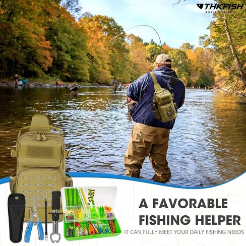THKFISH 79 Pcs Fishing Tool Kit, Fishing Backpack with Tackle Boxes Fishing Pliers Kit Fishing Bait Lure Gear Kit Include Fish Hook Remover, Fishing Lures, Lip Gripper in Saudi Arabia