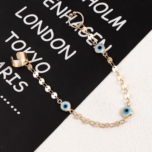 Zeshimb Punk Fake Nose Ring Hoop Ethnic Nose Rings with Chain Tassel Non-Piercing Gold Sequins Nose to Ear Chain Jewelry Indian Nose Ring Studs Nostril Body Accessories for Women Girls in Saudi Arabia