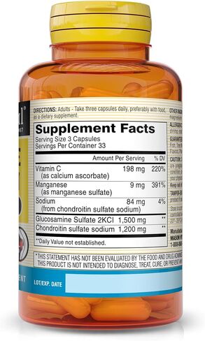 MASON NATURAL Glucosamine Chondroitin 1500/1200 with Vitamin C, Supports Joint Health for Normal Flexibility & Mobility*, 60 Capsules in Saudi Arabia