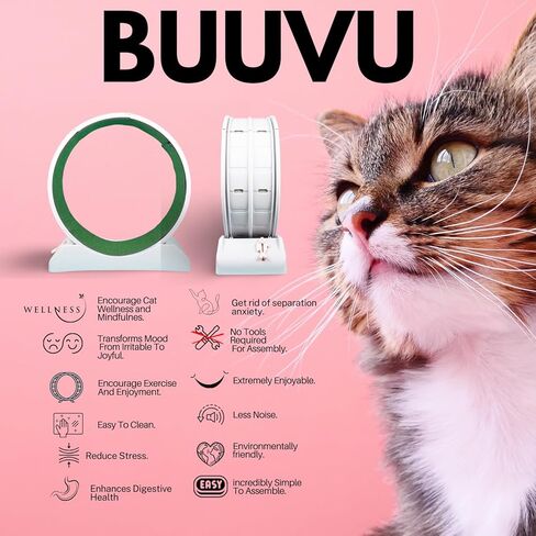 عجلة الجري Buuvu Cat - تصميم صامت، سهلة التركيب - جهاز سير داخلي متين للقطط للياقة البدنية والصحة مع لعبة وسجادات مضادة للانزلاق - حجم كبير، رمادي، 31.5 in Kuwait