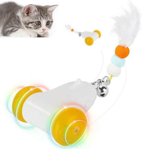 PETTOM Interactive Cat Toys for Indoor Cats, 2 Speeds with Colorful LED Light, Run Irregularly, USB Rechargeable Automatic Moving Indoor Cat Toys Adult with 3 Feather Accessories, Kitten Toys in Kuwait