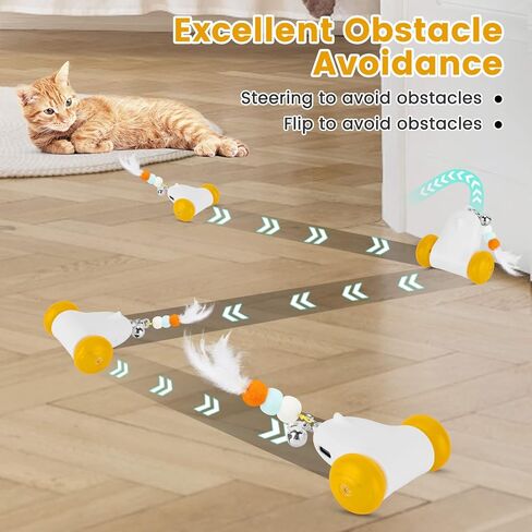 PETTOM Interactive Cat Toys for Indoor Cats, 2 Speeds with Colorful LED Light, Run Irregularly, USB Rechargeable Automatic Moving Indoor Cat Toys Adult with 3 Feather Accessories, Kitten Toys in Kuwait
