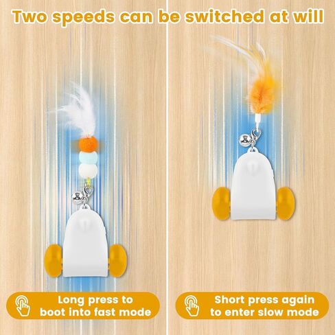 PETTOM Interactive Cat Toys for Indoor Cats, 2 Speeds with Colorful LED Light, Run Irregularly, USB Rechargeable Automatic Moving Indoor Cat Toys Adult with 3 Feather Accessories, Kitten Toys in Kuwait