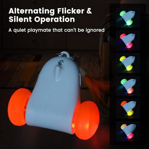 PETTOM Interactive Cat Toys for Indoor Cats, 2 Speeds with Colorful LED Light, Run Irregularly, USB Rechargeable Automatic Moving Indoor Cat Toys Adult with 3 Feather Accessories, Kitten Toys in Kuwait