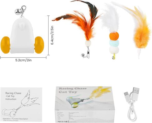 PETTOM Interactive Cat Toys for Indoor Cats, 2 Speeds with Colorful LED Light, Run Irregularly, USB Rechargeable Automatic Moving Indoor Cat Toys Adult with 3 Feather Accessories, Kitten Toys in Kuwait