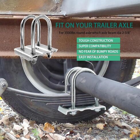 Azuvis Trailer U Bolt Kit, 5-1/2 inch U Bolt for 3,500 lb Trailer Axle, 1/2" Diameter, 2" Thread Pitch,2-3/8" Round Axle in Saudi Arabia