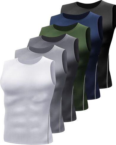 Bunnycool 6 Pack Men's Compression Tank Tops Sleeveless Shirt Dry Fit Sports Base Layer Athletic Running Gym Workout Shirts in Saudi Arabia