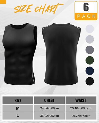 Bunnycool 6 Pack Men's Compression Tank Tops Sleeveless Shirt Dry Fit Sports Base Layer Athletic Running Gym Workout Shirts in Saudi Arabia