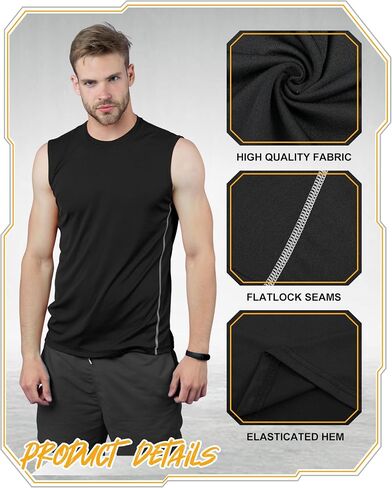 Bunnycool 6 Pack Men's Compression Tank Tops Sleeveless Shirt Dry Fit Sports Base Layer Athletic Running Gym Workout Shirts in Saudi Arabia