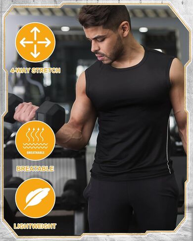 Bunnycool 6 Pack Men's Compression Tank Tops Sleeveless Shirt Dry Fit Sports Base Layer Athletic Running Gym Workout Shirts in Saudi Arabia