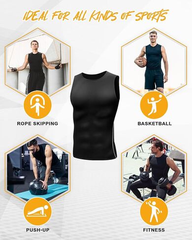 Bunnycool 6 Pack Men's Compression Tank Tops Sleeveless Shirt Dry Fit Sports Base Layer Athletic Running Gym Workout Shirts in Saudi Arabia