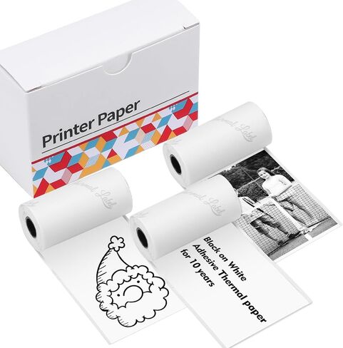 Mini Printer Paper, Compatible With M02/T02/M02S/M03/M03AS/M04S/ Sticky Note Printers, 50mm x 3.5m 3 Rolls Thermal Sticker Paper, Black Text on Light Pink/Blue/Purple, Stored for 10 Years in Kuwait