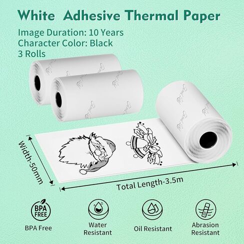 Mini Printer Paper, Compatible With M02/T02/M02S/M03/M03AS/M04S/ Sticky Note Printers, 50mm x 3.5m 3 Rolls Thermal Sticker Paper, Black Text on Light Pink/Blue/Purple, Stored for 10 Years in Kuwait