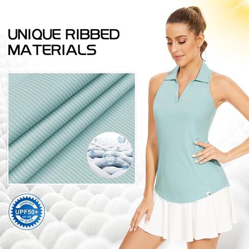 Soneven Women's Sleeveless Golf Shirts Ribbed Golf Tanks Tops UPF50+ Athletic Racerback Polo Shirts Tennis Tops in Saudi Arabia