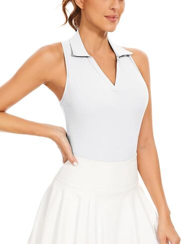 Soneven Women's Sleeveless Golf Shirts Ribbed Golf Tanks Tops UPF50+ Athletic Racerback Polo Shirts Tennis Tops in Saudi Arabia