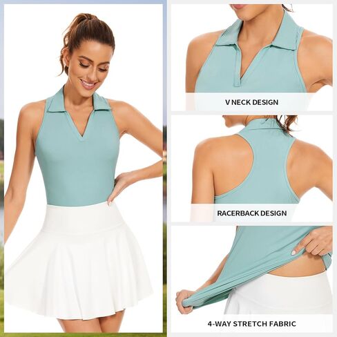 Soneven Women's Sleeveless Golf Shirts Ribbed Golf Tanks Tops UPF50+ Athletic Racerback Polo Shirts Tennis Tops in Saudi Arabia