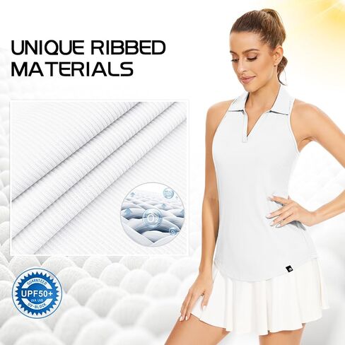 Soneven Women's Sleeveless Golf Shirts Ribbed Golf Tanks Tops UPF50+ Athletic Racerback Polo Shirts Tennis Tops in Saudi Arabia