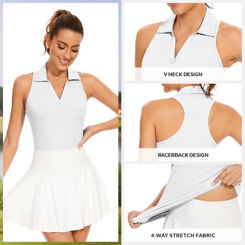Soneven Women's Sleeveless Golf Shirts Ribbed Golf Tanks Tops UPF50+ Athletic Racerback Polo Shirts Tennis Tops in Saudi Arabia