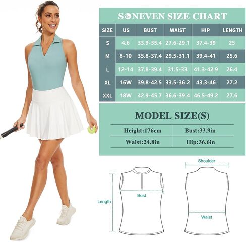 Soneven Women's Sleeveless Golf Shirts Ribbed Golf Tanks Tops UPF50+ Athletic Racerback Polo Shirts Tennis Tops in Saudi Arabia
