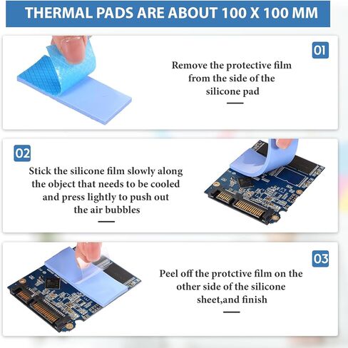 Jingmore 5 Pcs Thermal Pad 100 x 100 x 1.0 mm Heat Resistant Silicone Thermal Pads, Thermal Conductivity 6.0 W/mK, for Laptop Heatsink SSD CPU GPU IC LED Cooler, Pink Blue White Gray Light Blue in Saudi Arabia