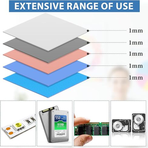 Jingmore 5 Pcs Thermal Pad 100 x 100 x 1.0 mm Heat Resistant Silicone Thermal Pads, Thermal Conductivity 6.0 W/mK, for Laptop Heatsink SSD CPU GPU IC LED Cooler, Pink Blue White Gray Light Blue in Saudi Arabia