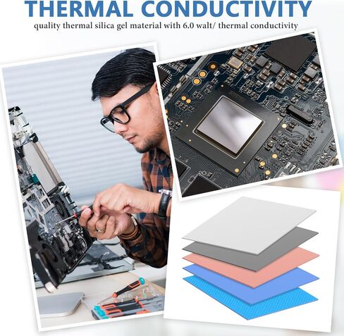 Jingmore 5 Pcs Thermal Pad 100 x 100 x 1.0 mm Heat Resistant Silicone Thermal Pads, Thermal Conductivity 6.0 W/mK, for Laptop Heatsink SSD CPU GPU IC LED Cooler, Pink Blue White Gray Light Blue in Saudi Arabia
