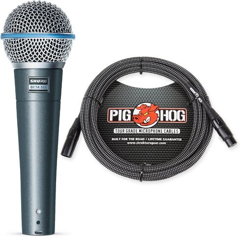 Shure Beta 58A Supercardioid Vocal Microphone & Pig Hog Black & White Woven Mic Cable, 20ft XLR - Bundle in Saudi Arabia